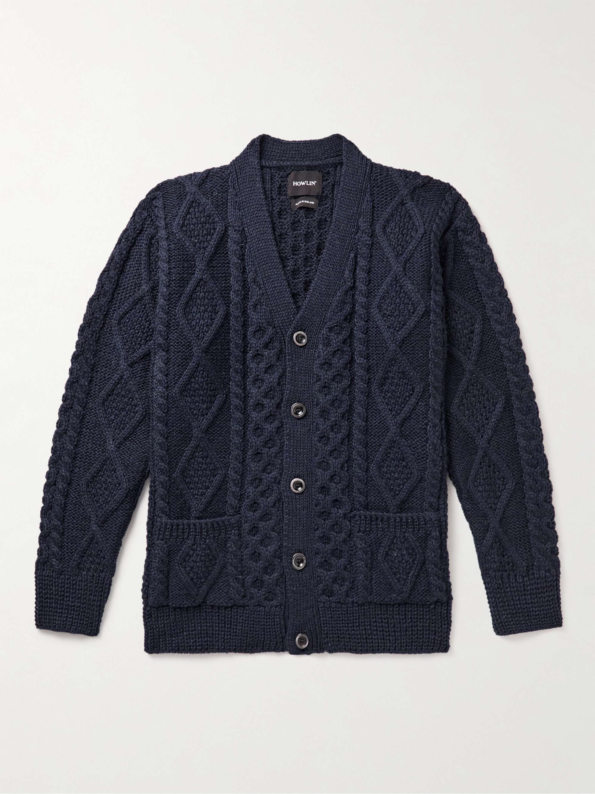 HOWLIN Blind Flowers Cable-Knit Wool Cardigan,Navy