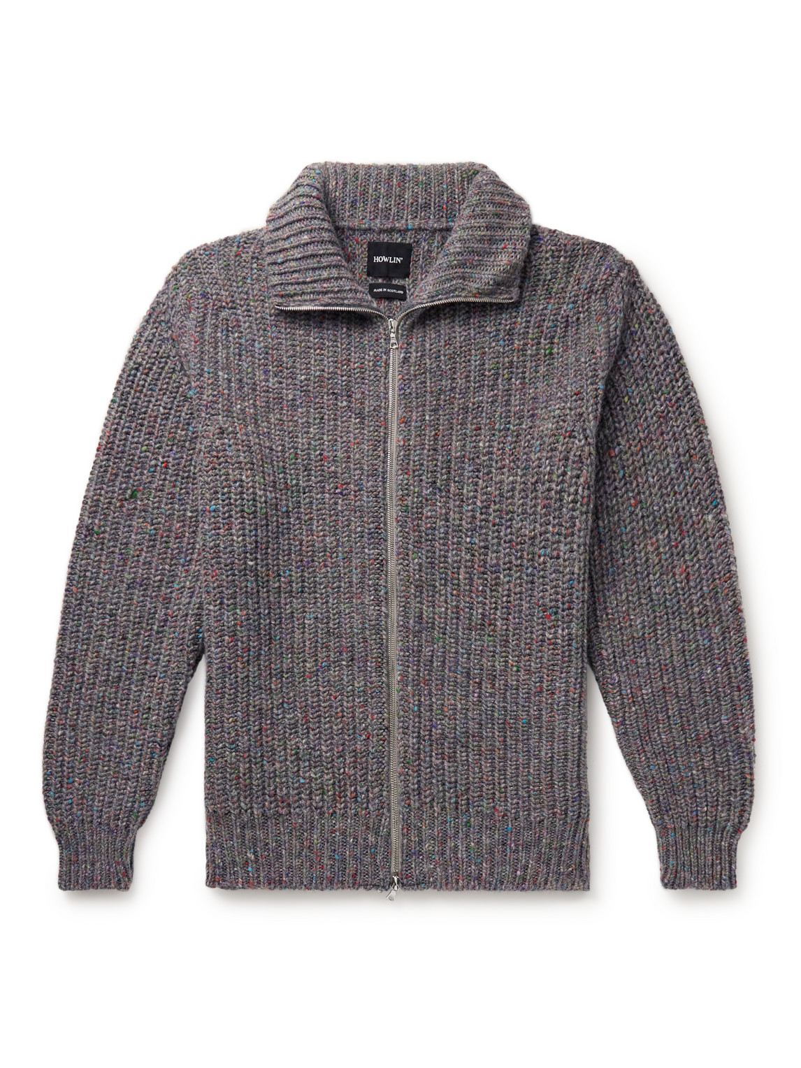 Howlin' Loose Ends Ribbed Donegal Wool Zip-up Cardigan In Gray