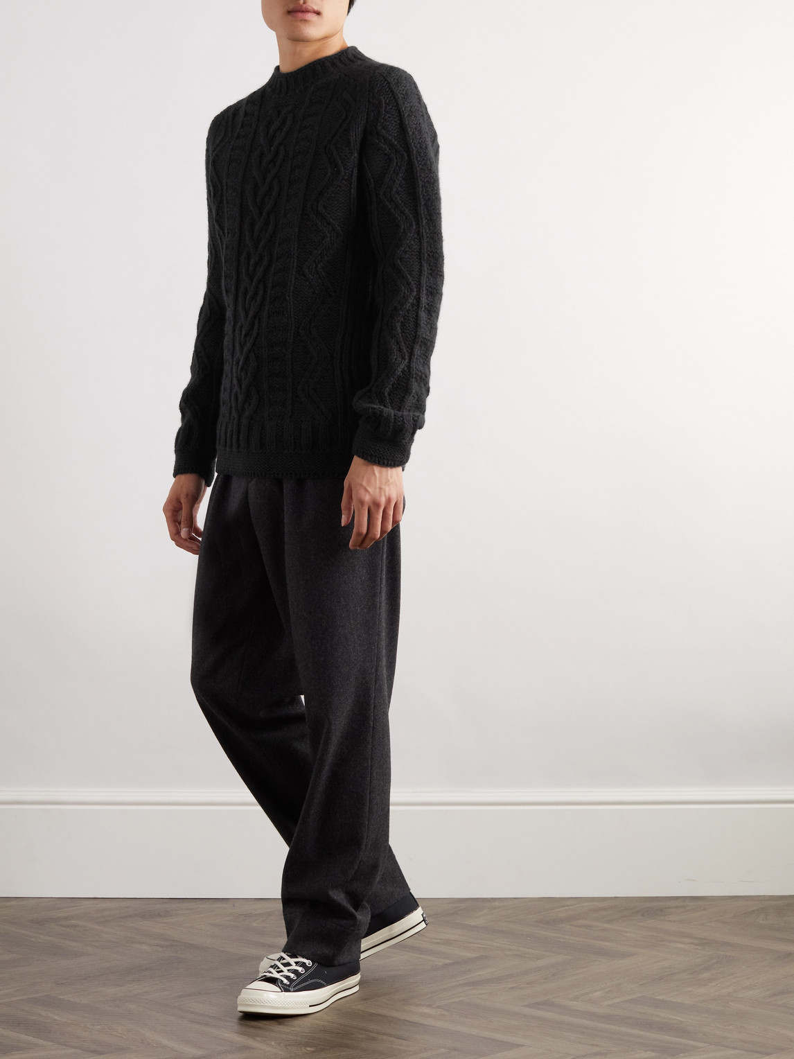 Shop Howlin' Super Cult Slim-fit Cable-knit Virgin Wool Sweater In Black