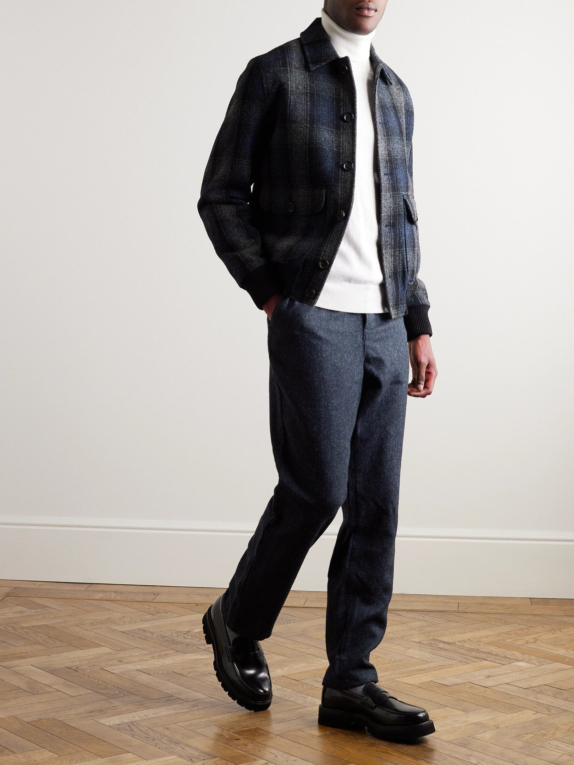 Shop Oliver Spencer Amersham Straight-leg Herringbone Wool Drawstring Trousers In Blue