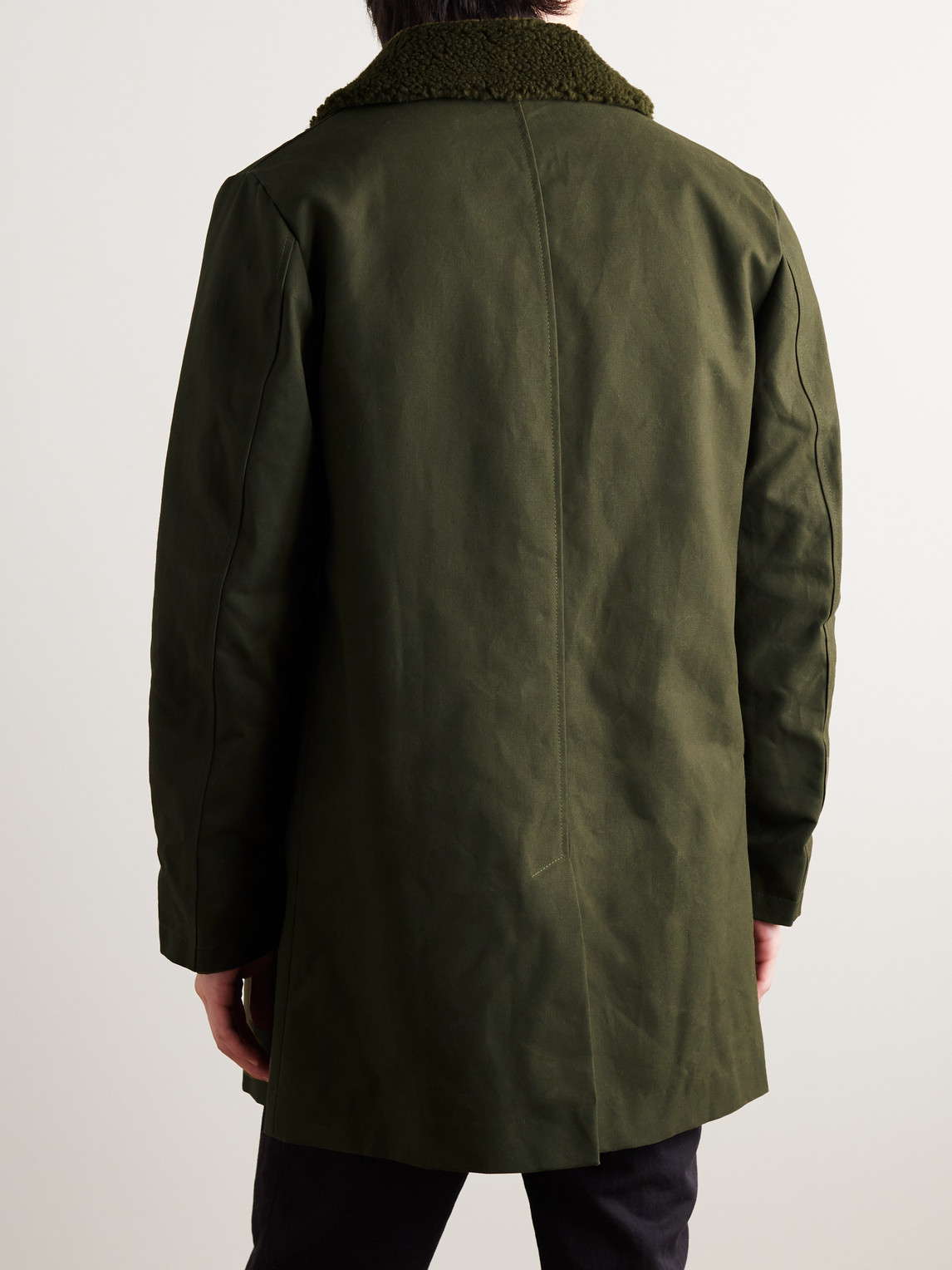 Shop Oliver Spencer Newington Fleece-trimmed Canvas Coat In Green