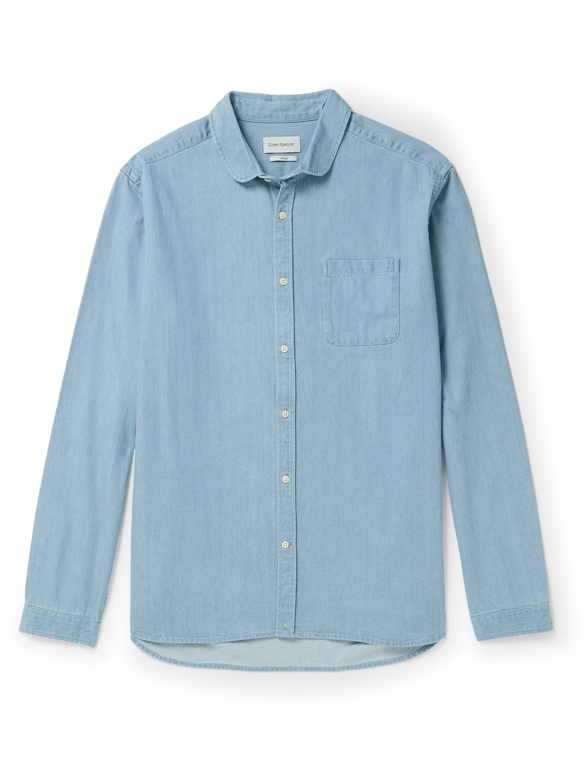Oliver Spencer Mullins Penny-collar Denim Shirt In Blue