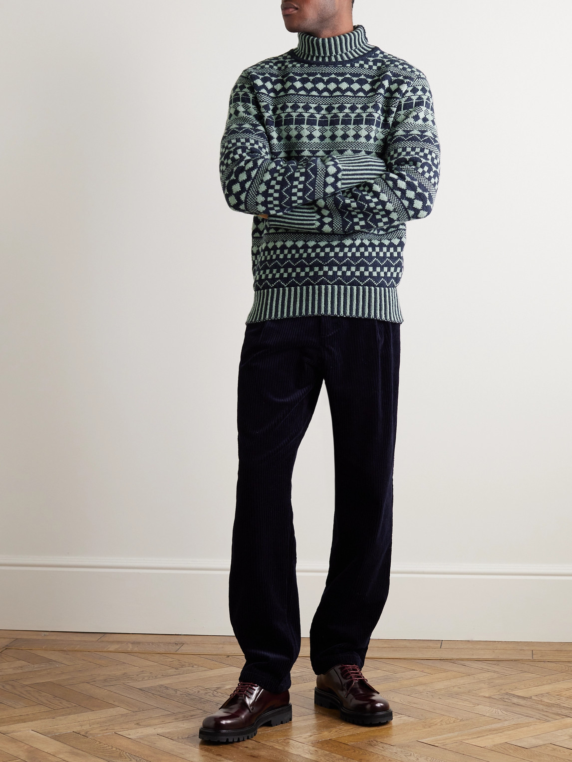 Shop Oliver Spencer Talbot Wool-jacquard Rollneck Sweater In Blue