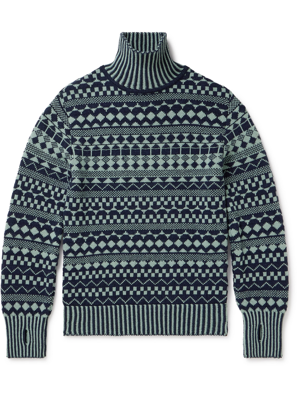 Oliver Spencer Talbot Wool-jacquard Rollneck Sweater In Blue