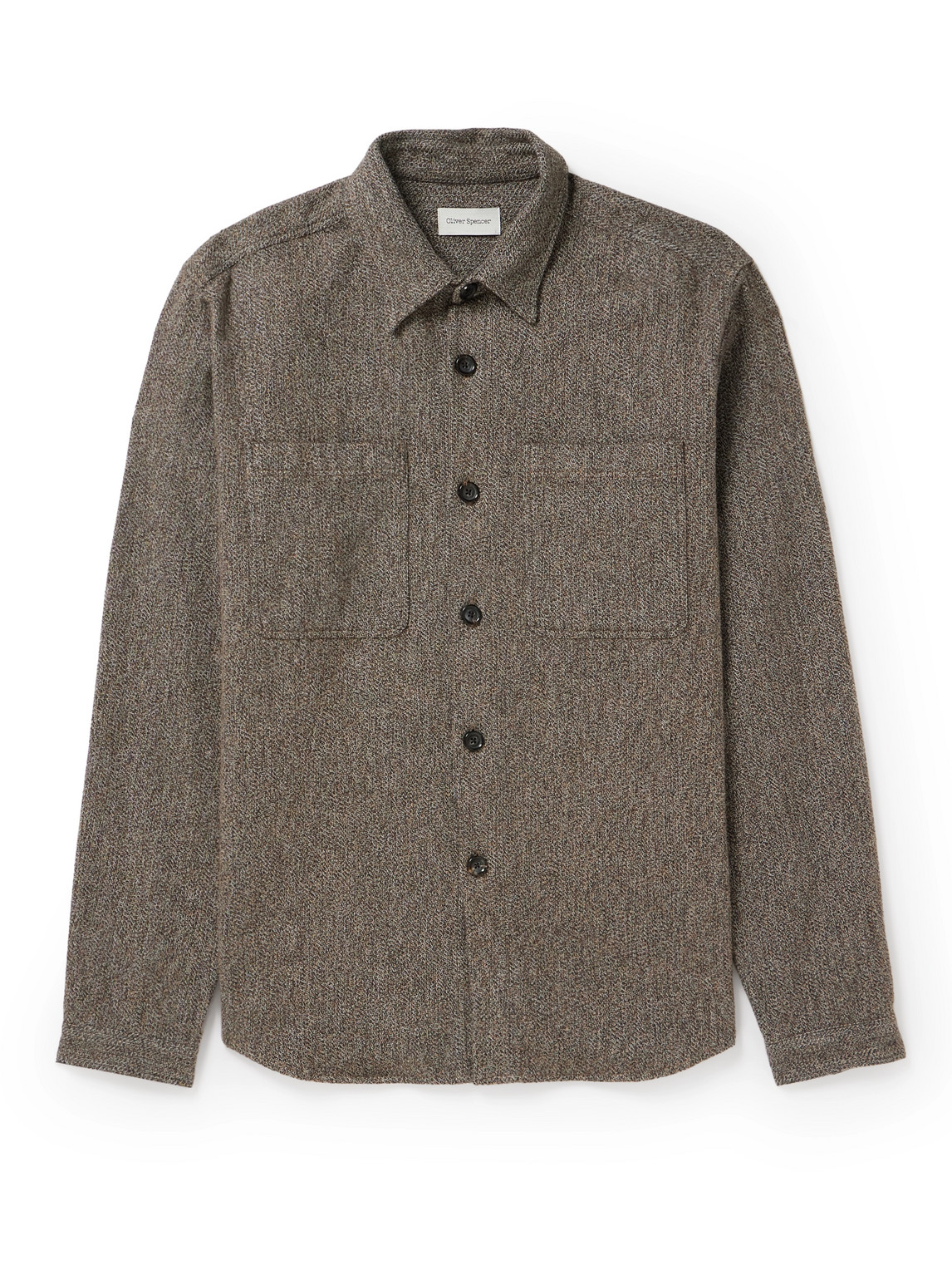 Oliver Spencer Treviscoe Cotton-jacquard Overshirt In Brown