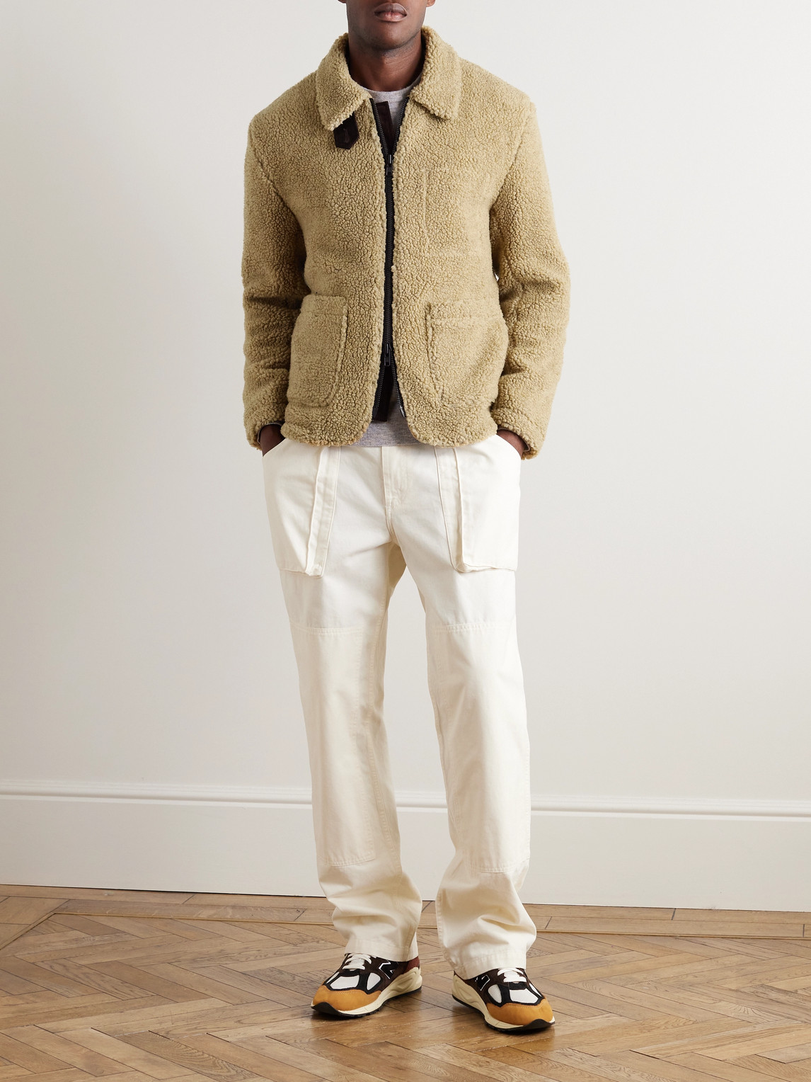 Shop Oliver Spencer Lambeth Corduroy-trimmed Fleece Jacket In Neutrals