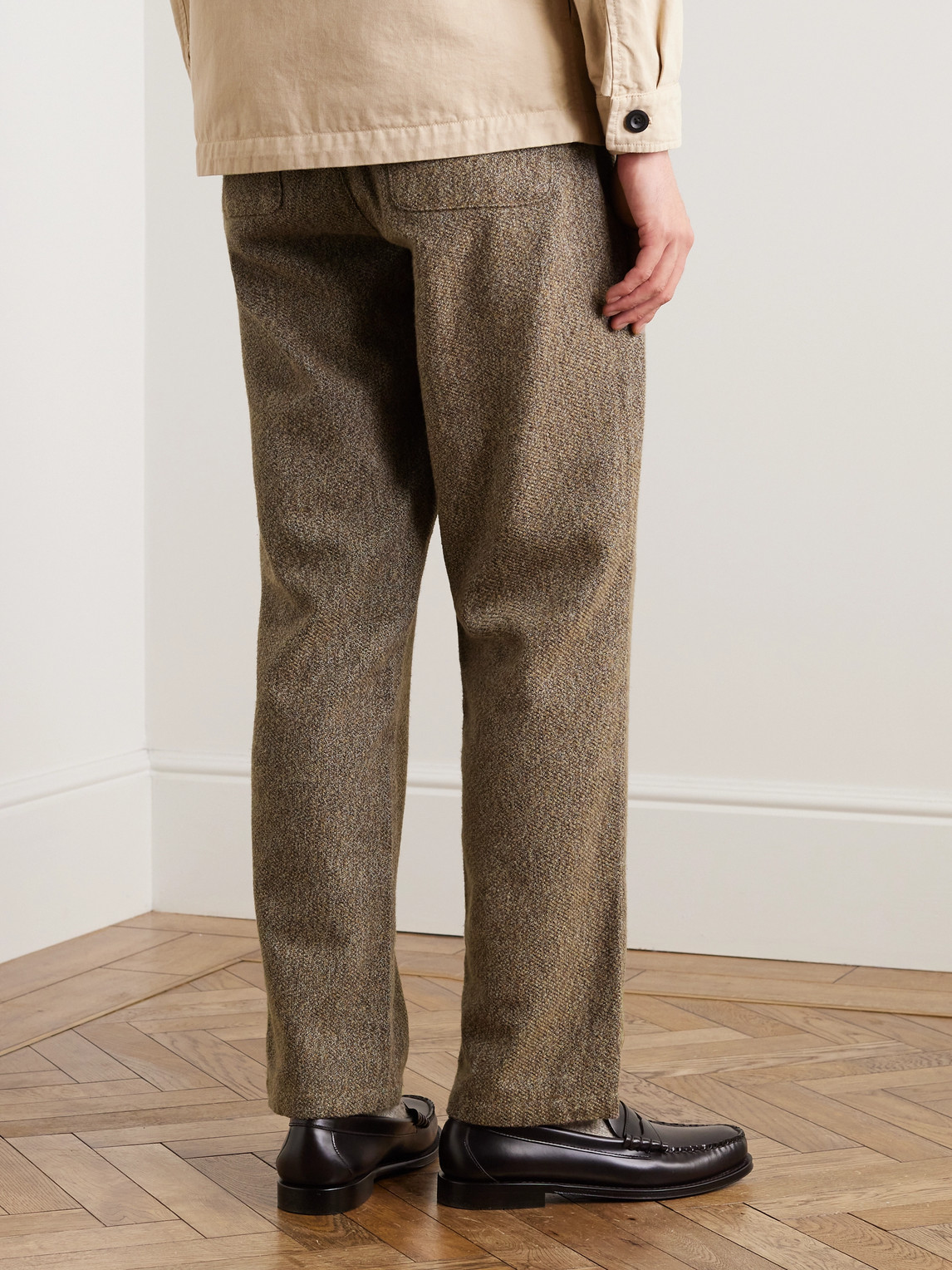 Shop Oliver Spencer Adler Straight-leg Cotton-tweed Trousers In Brown