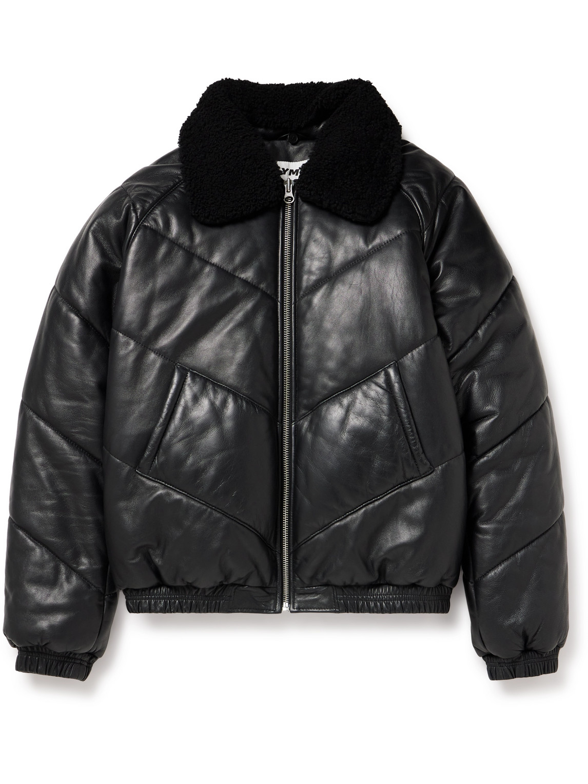 Ymc You Must Create Kool Herc Shearling-trimmed Quilted Padded Leather Jacket In Black