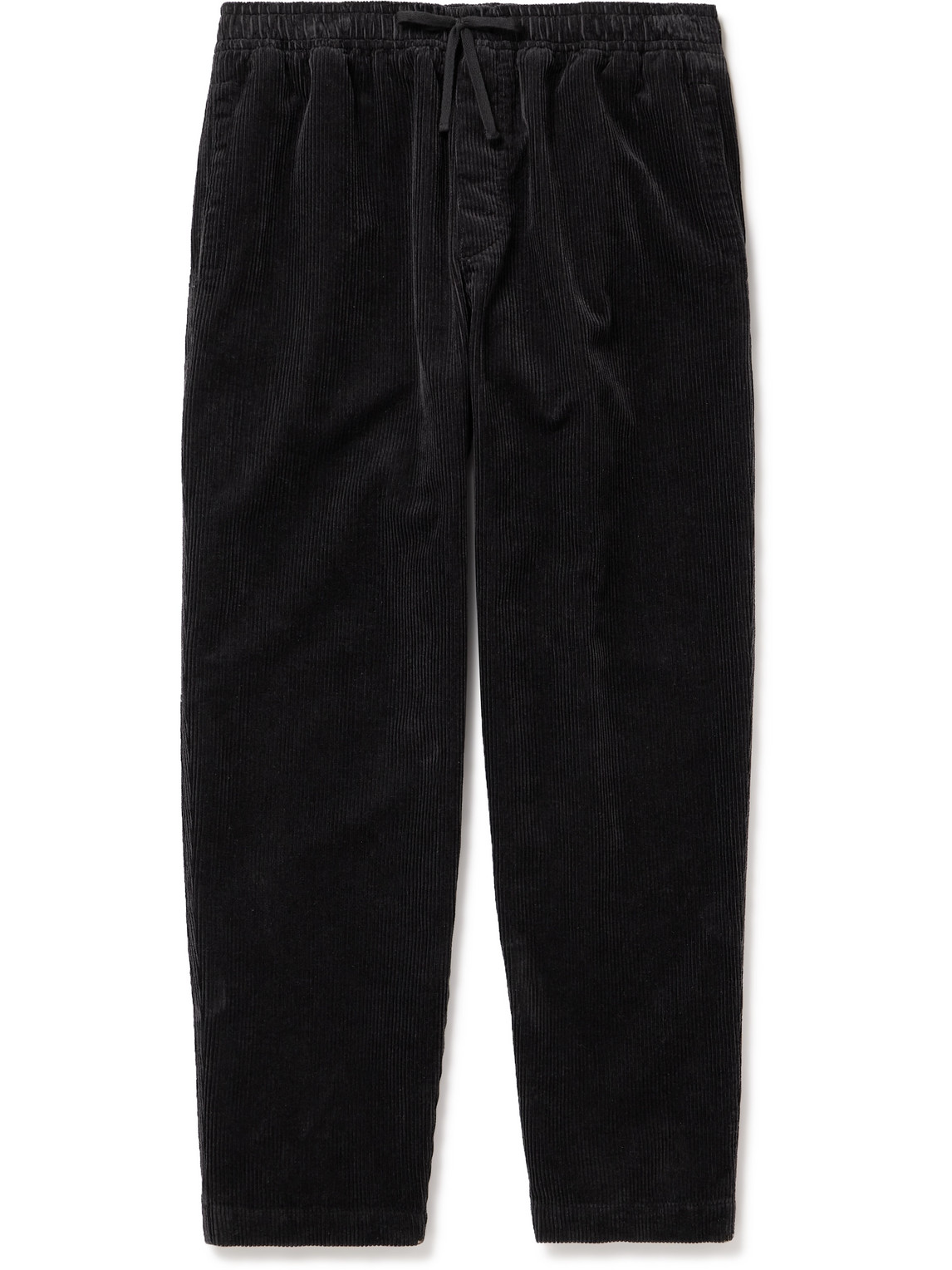 Ymc You Must Create Alva Tapered Cotton And Linen-blend Corduroy Drawstring Trousers In Black