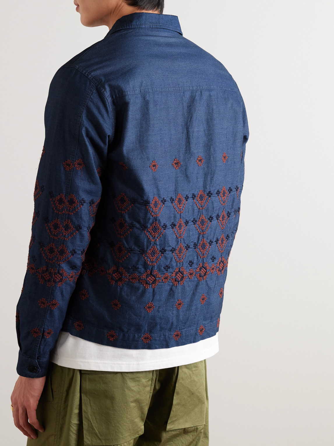 Shop Ymc You Must Create Bowie Embroidered Cotton-chambray Blouson Jacket In Blue