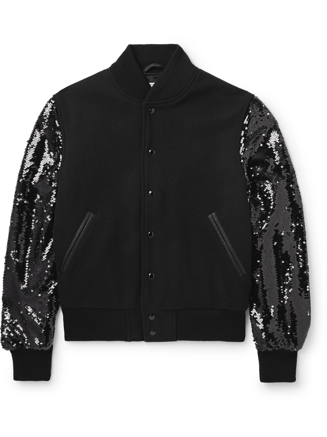 Golden Bear The Albany Sequin-embellished Wool-blend And Leather Bomber Jacket In Black