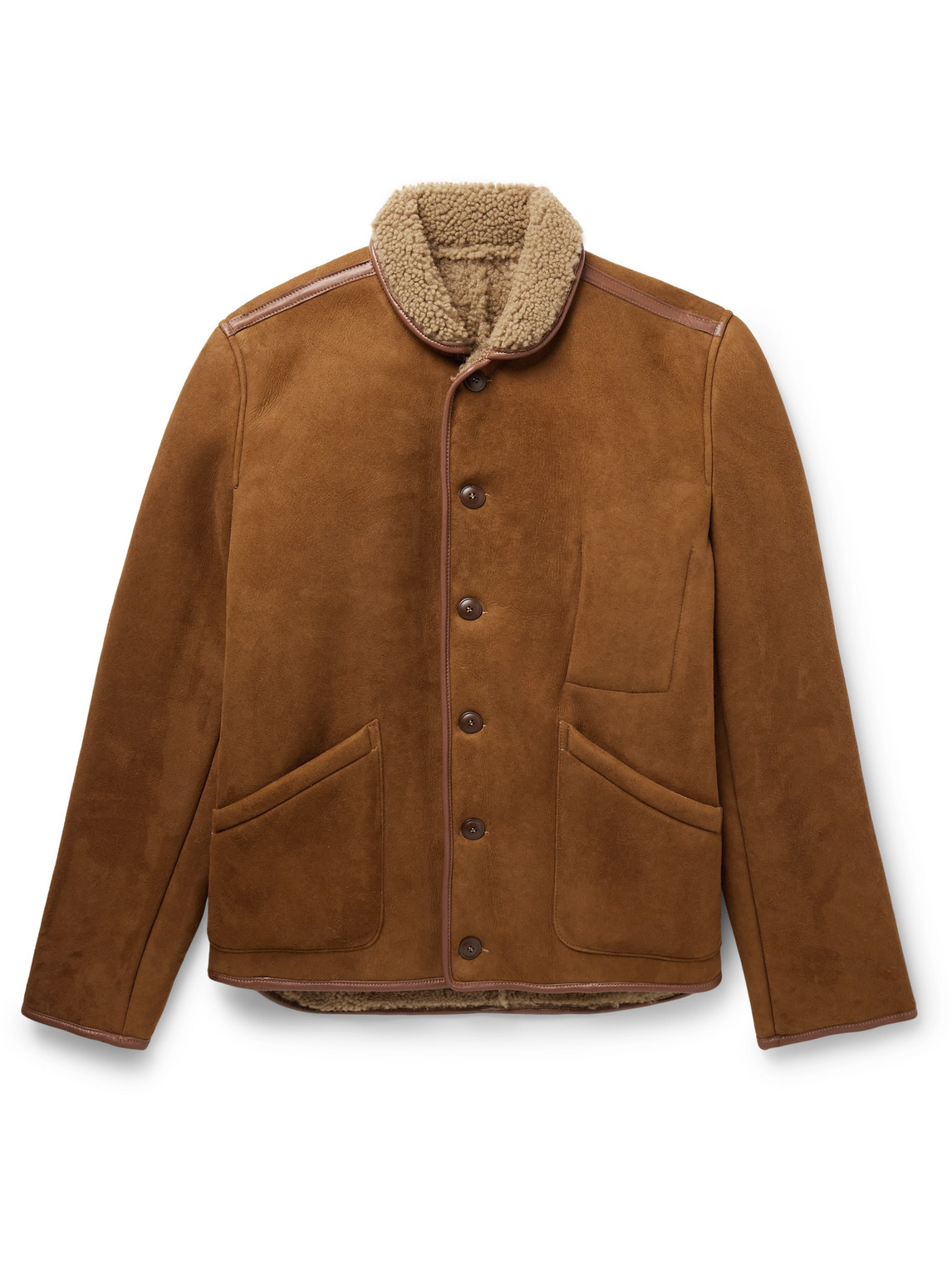 Ymc You Must Create Brainticket Mk1 Leather-trimmed Shearling Jacket In Brown