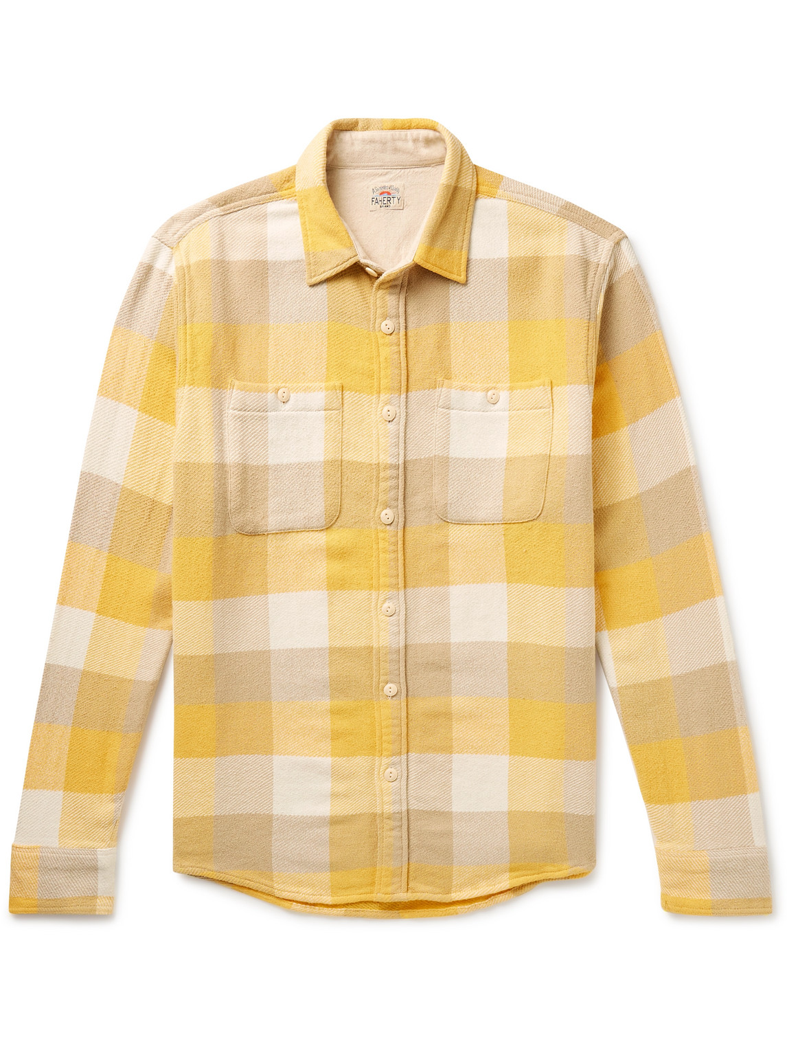 Faherty The Surf Checked Organic Cotton-flannel Shirt In Yellow