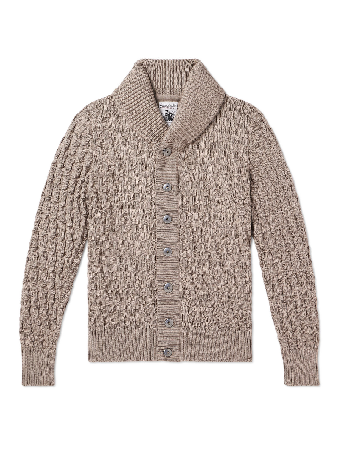 S.n.s Herning Stark Shawl-collar Cable-knit Virgin Wool Cardigan In Neutrals