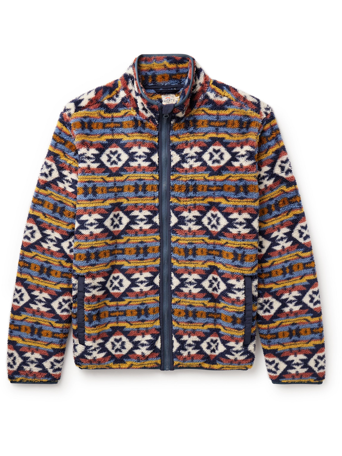 Shop Faherty Printed Recycled-fleece Jacket In Blue