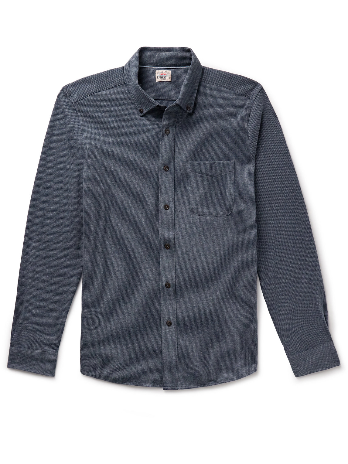 Faherty Button Down-collar Houndstooth Cotton Shirt In Blue