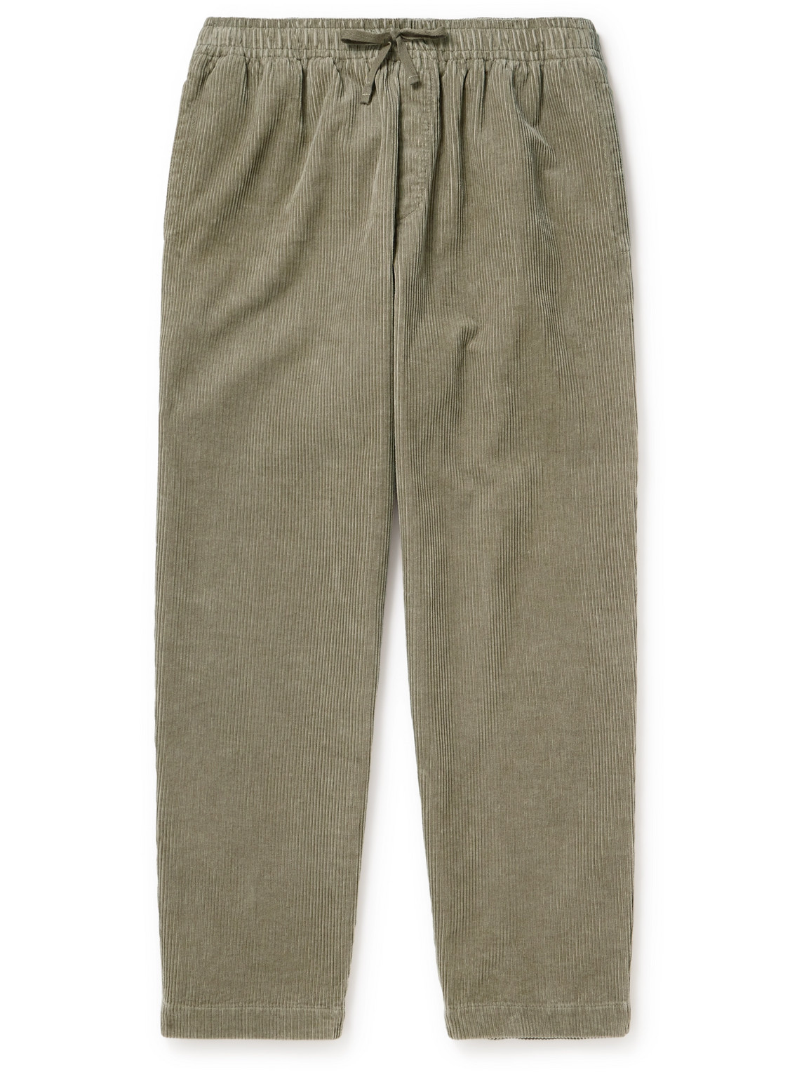 Ymc You Must Create Alva Tapered Cotton And Linen-blend Corduroy Drawstring Trousers In Green