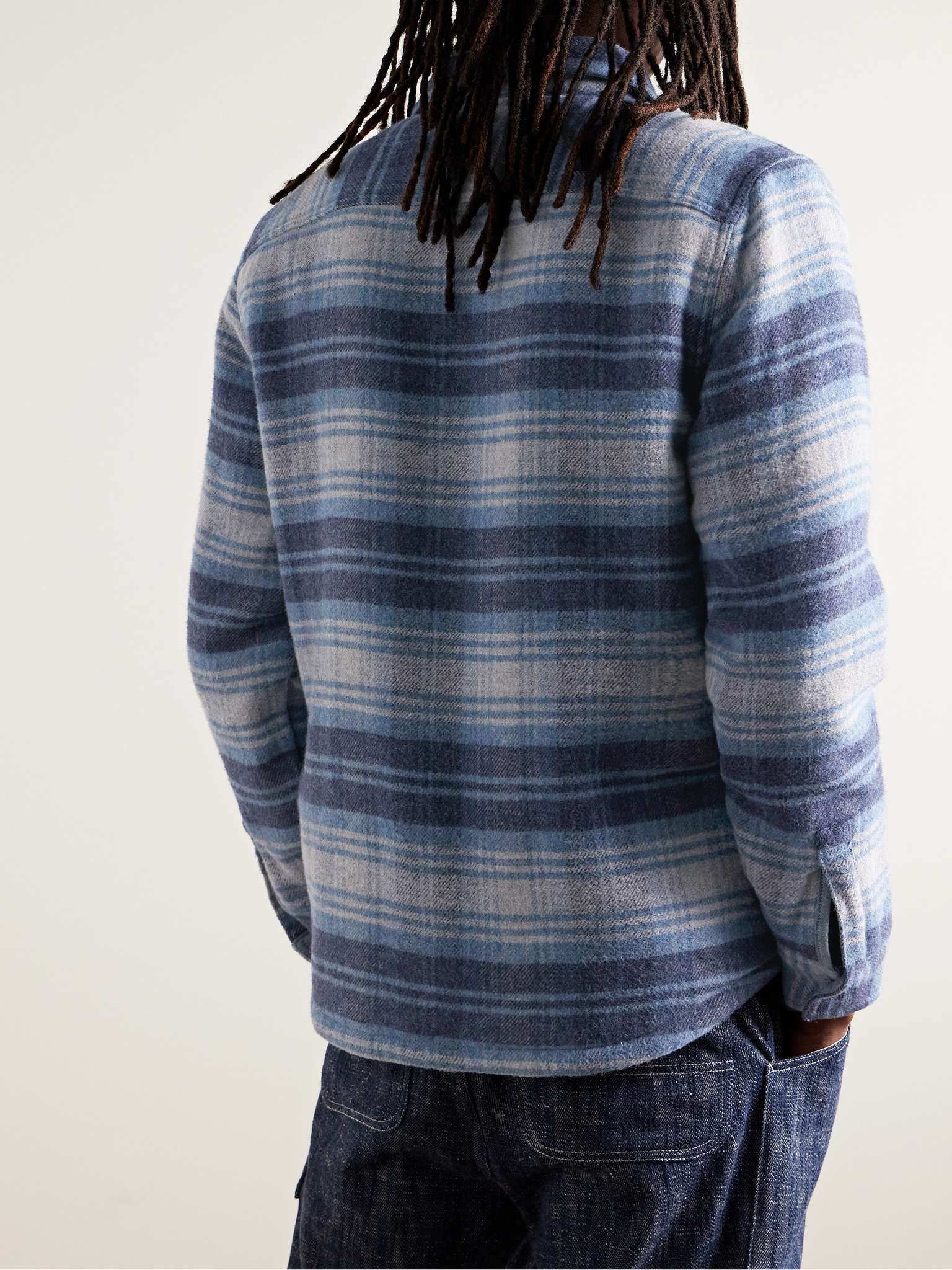 Blue CPO Fleece-Lined Checked Cotton and Wool-Blend Overshirt | FAHERTY ...