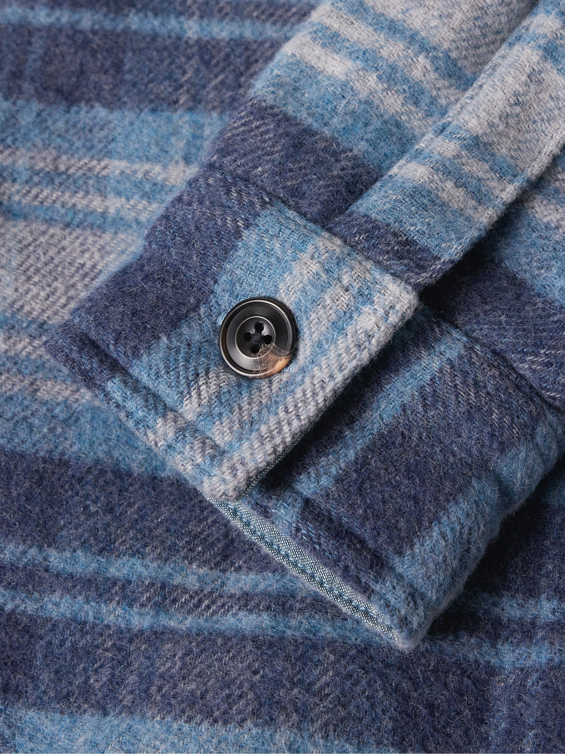 Shop Faherty Cpo Fleece-lined Checked Cotton And Wool-blend Overshirt In Blue