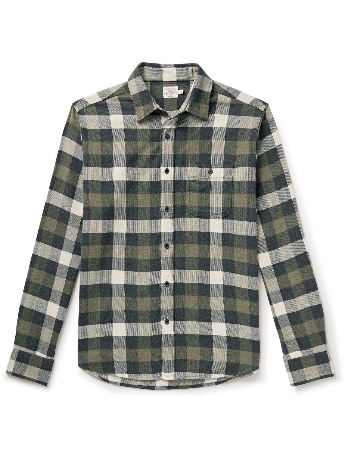 Shop Faherty Checked Organic Cotton-blend Flannel Shirt In Green