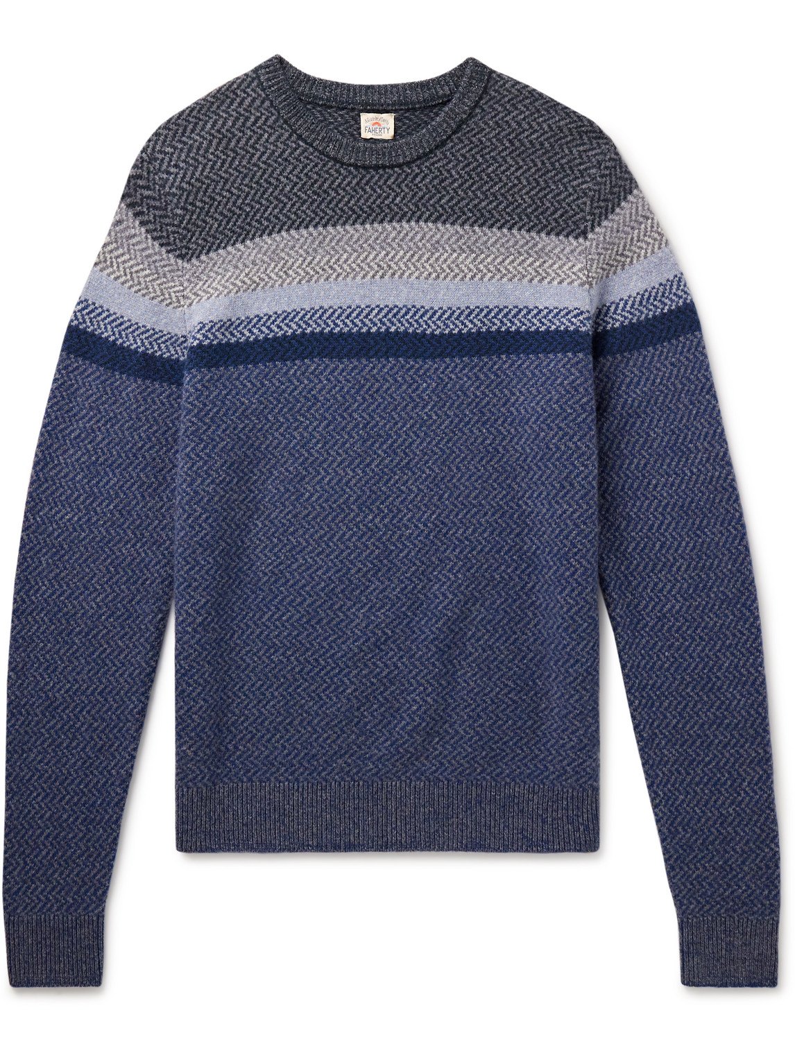 Faherty Jacquard-knit Wool Sweater In Blue