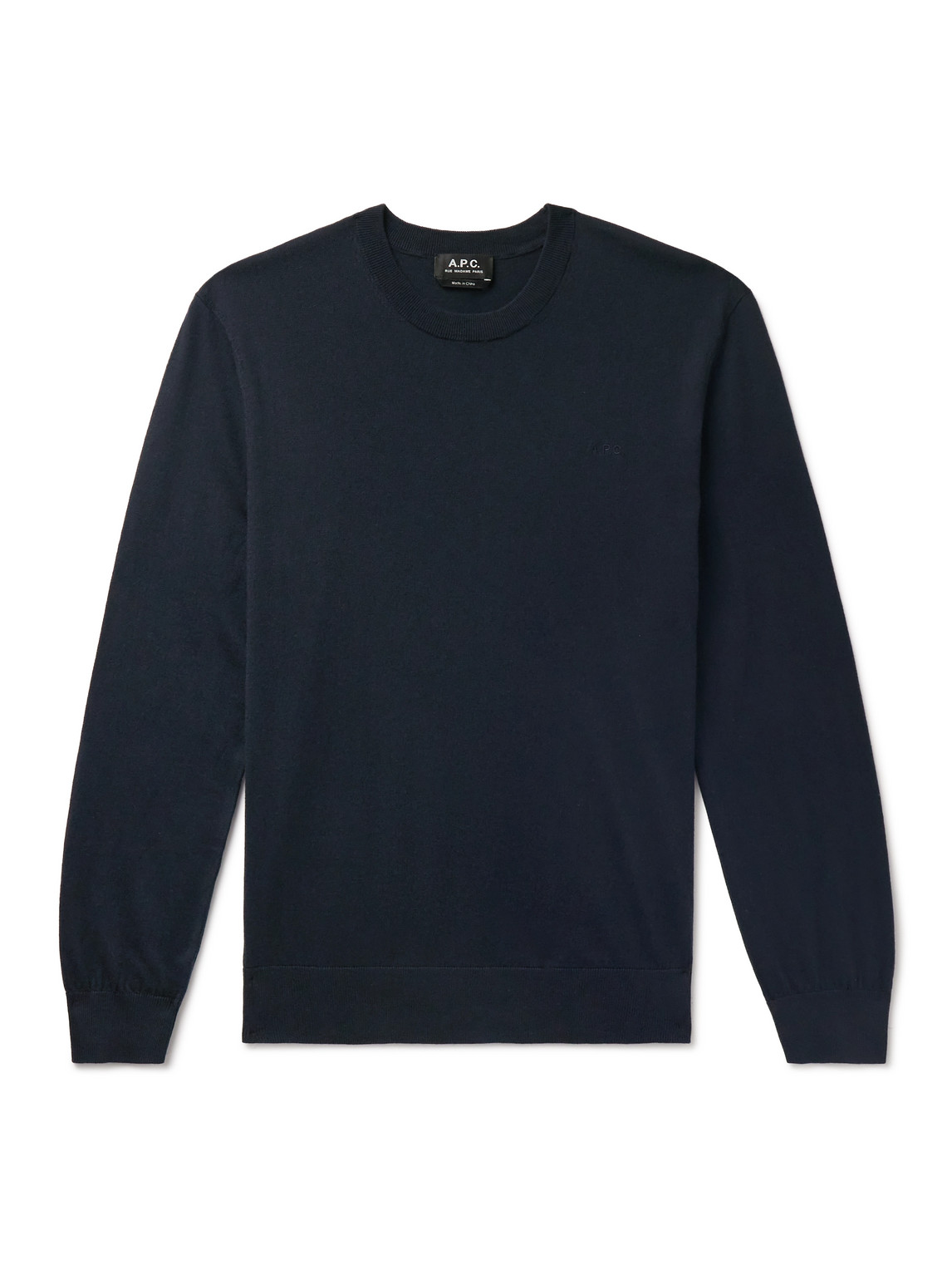 Apc Julio Logo-embroidered Cotton And Cashmere-blend Sweater In Blue