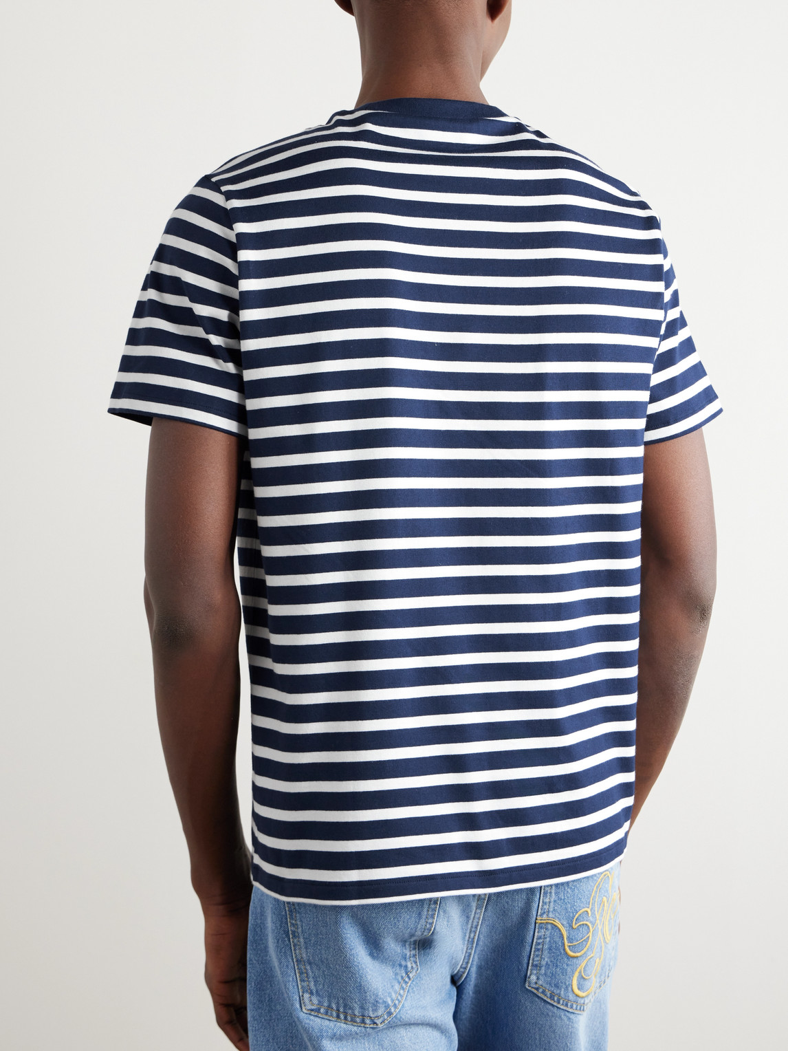 Shop Apc Emilien Logo-embroidered Striped Cotton-jersey T-shirt In Blue