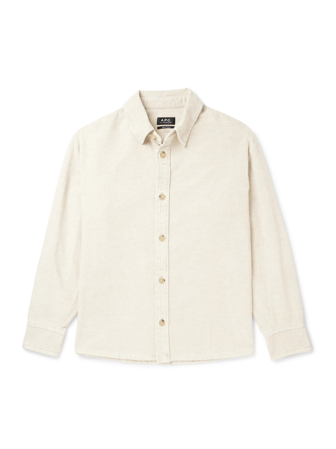 Apc Logo-embroidered Cotton And Linen-blend Corduroy Overshirt In Neutrals