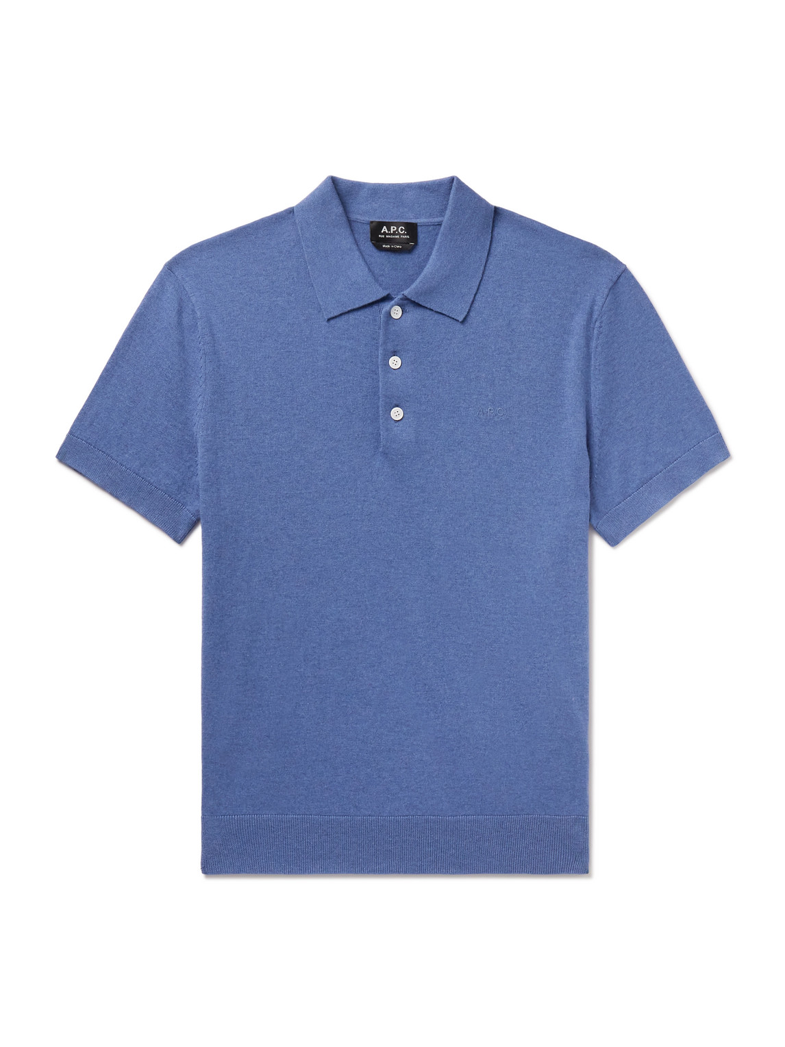 Apc Gregory Logo-embroidered Cotton And Cashmere-blend Polo Shirt In Blue