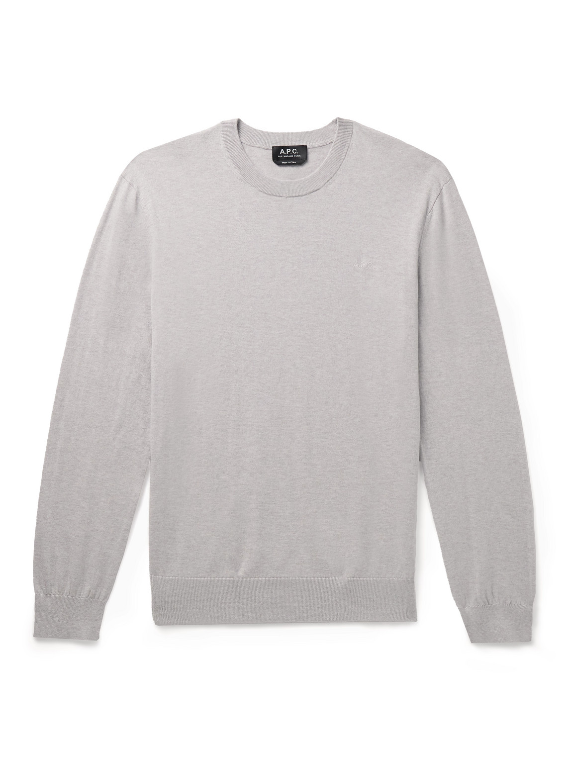 Shop Apc Julio Logo-embroidered Cotton And Cashmere-blend Sweater In Gray