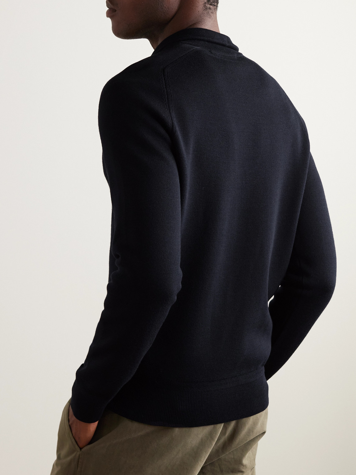 Shop Orlebar Brown Lennard Merino Wool Half-zip Sweater In Blue