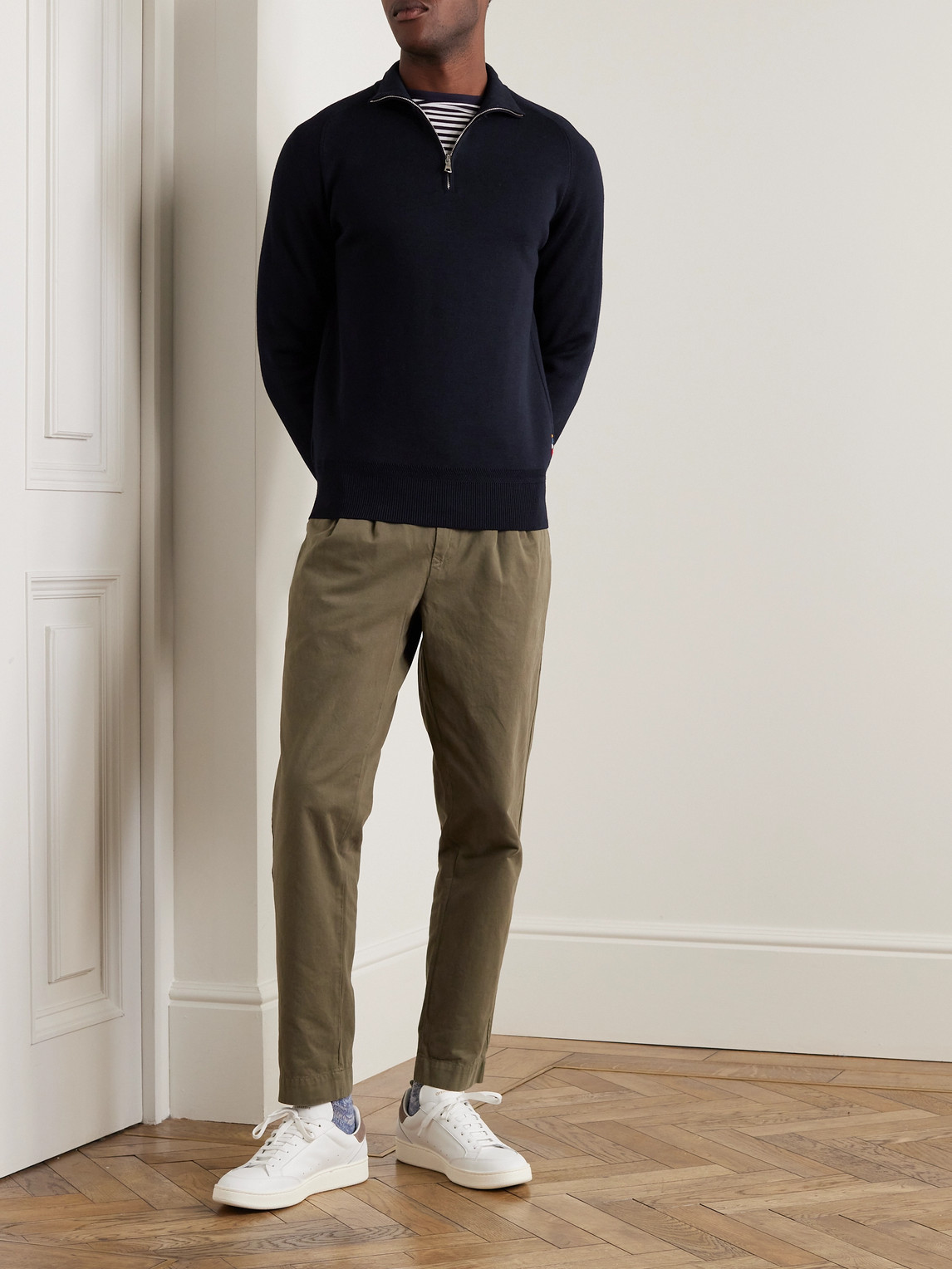 Shop Orlebar Brown Lennard Merino Wool Half-zip Sweater In Blue