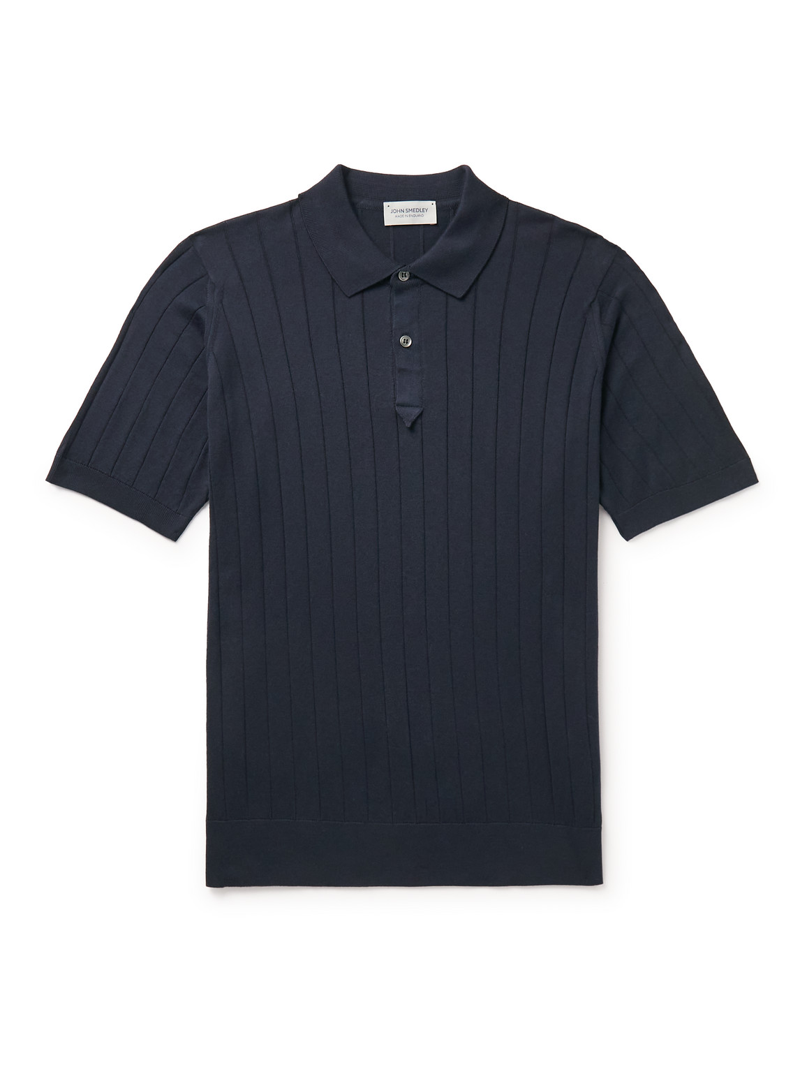 John Smedley Ribbed Sea Island Cotton Polo Shirt In Blue