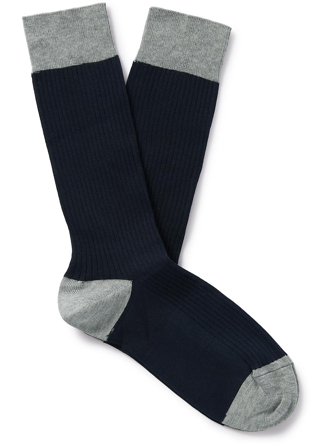 John Smedley Cortland Colour-block Ribbed Sea Island Cotton-blend Socks In Blue