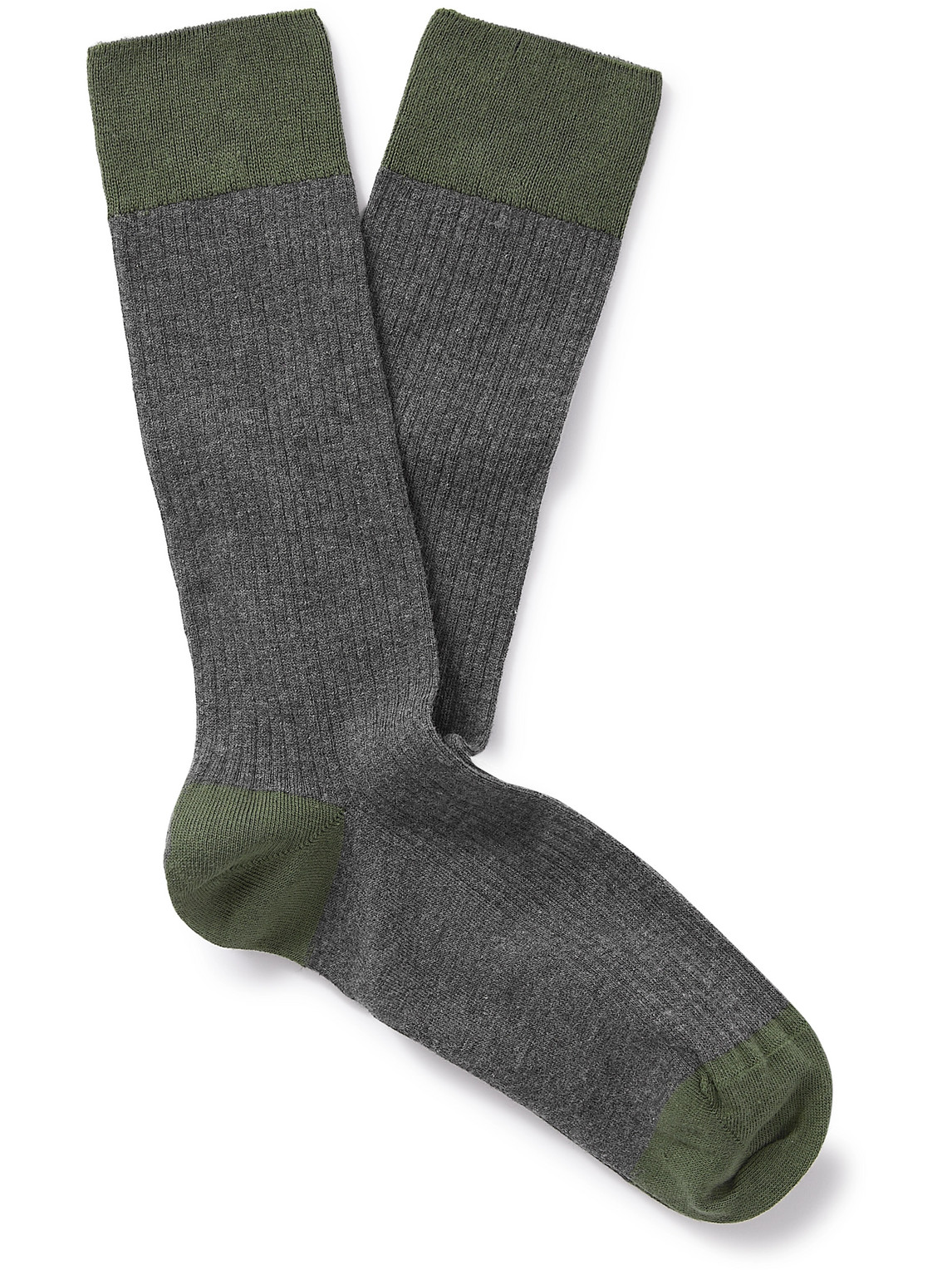 John Smedley Cortland Colour-block Ribbed Sea Island Cotton-blend Socks In Grey