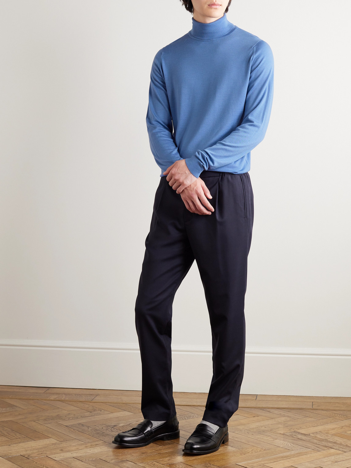 Shop John Smedley Cherwell Slim-fit Merino Wool Rollneck Sweater In Blue