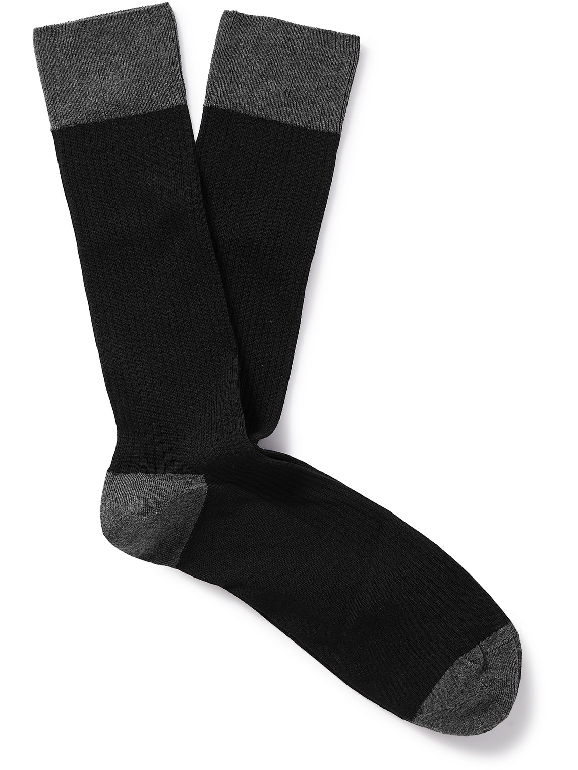 John Smedley Cortland Colour-block Ribbed Sea Island Cotton-blend Socks In Black
