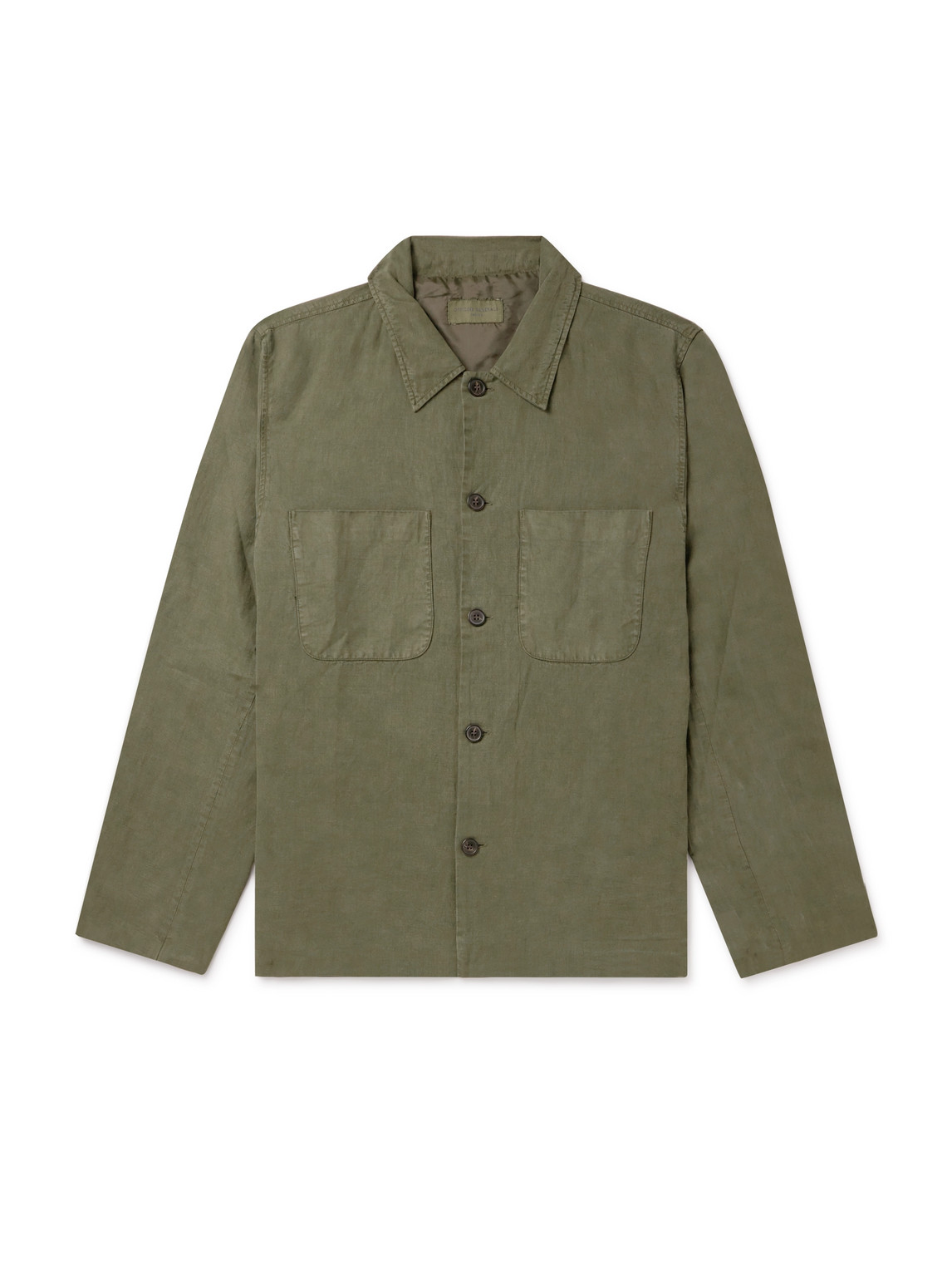 Officine Generale Harrison Garment-dyed Lyocell, Linen And Cotton-blend Overshirt In Green