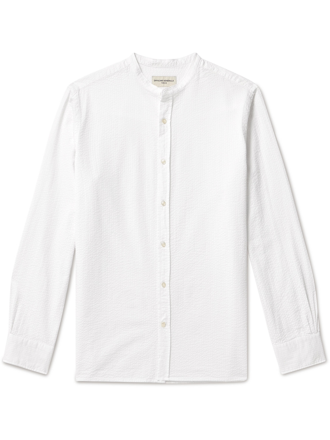 Officine Générale Gaston Grandad-Collar Cotton-Seersucker Shirt