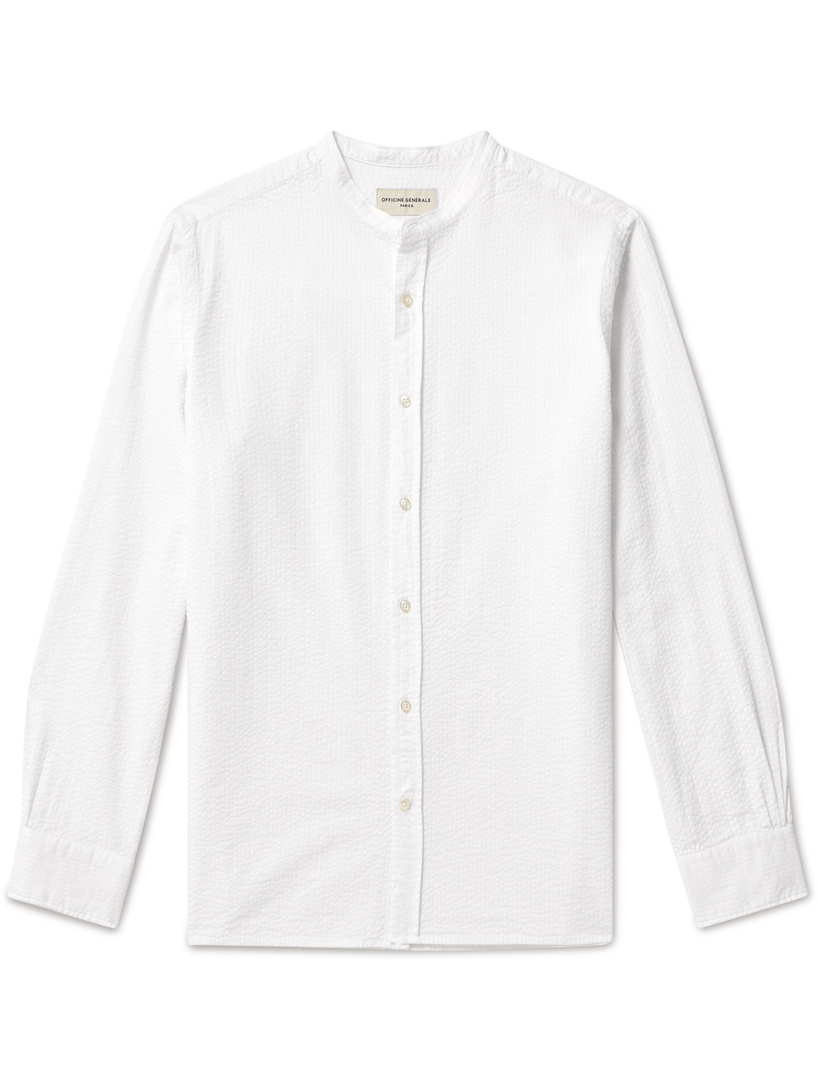 Officine Generale Gaston Grandad-collar Cotton-seersucker Shirt In White