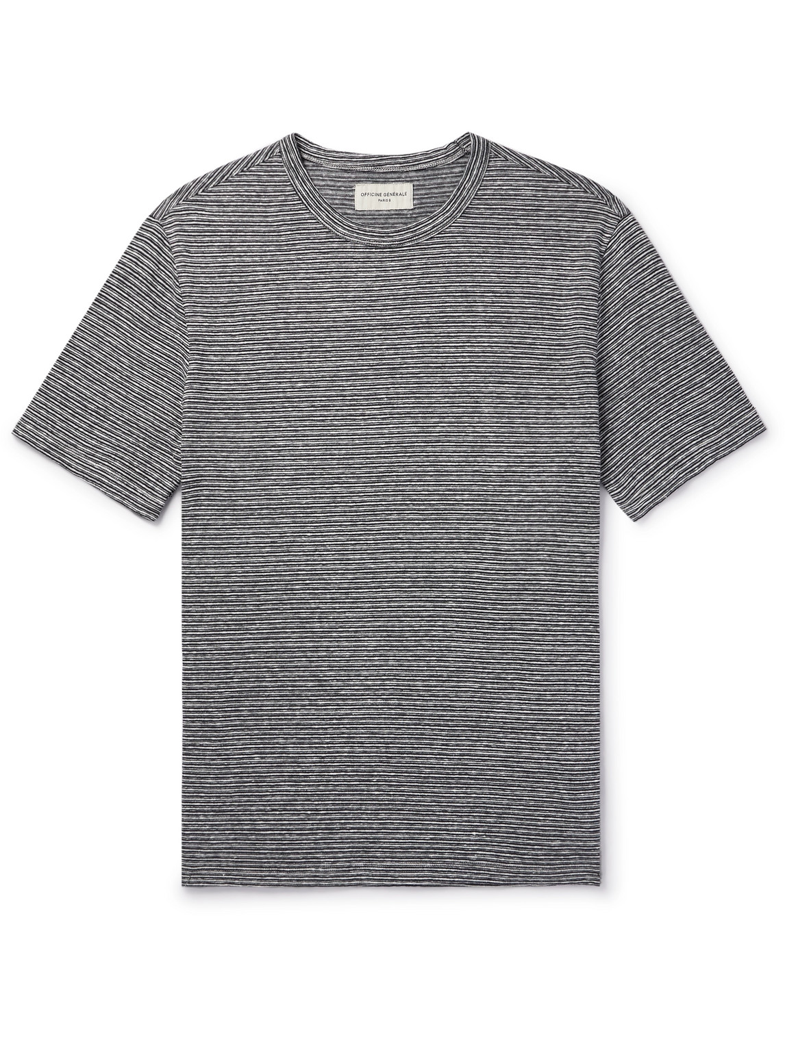 Shop Officine Generale Striped Cotton And Linen-blend T-shirt In Multi