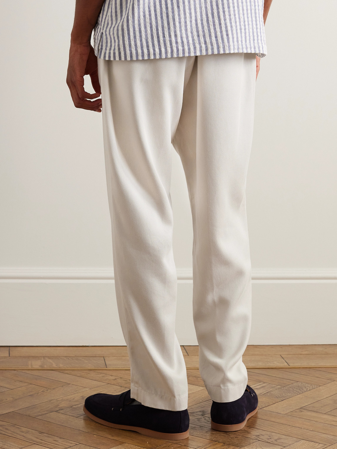 Shop Officine Generale Paolo Tapered Tencel™ Lyocell-twill Trousers In Neutrals