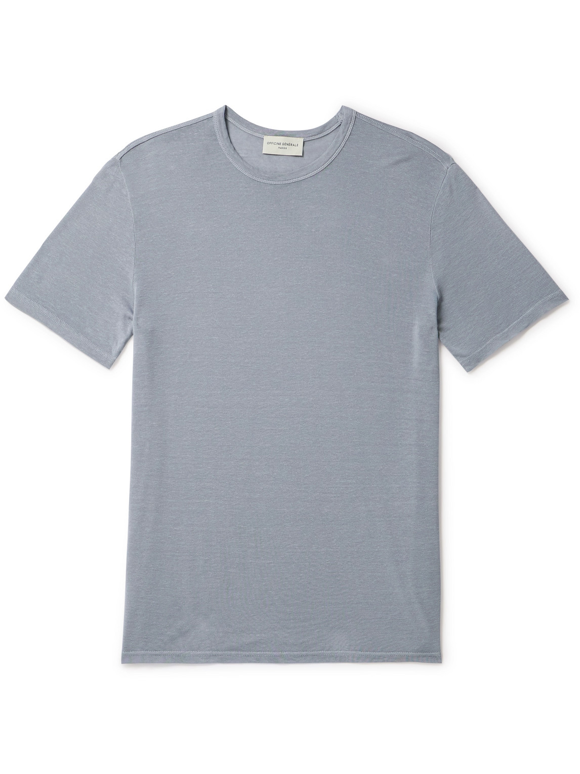 Officine Generale Garment-dyed Tencel™ Lyocell And Linen-blend T-shirt In Blue