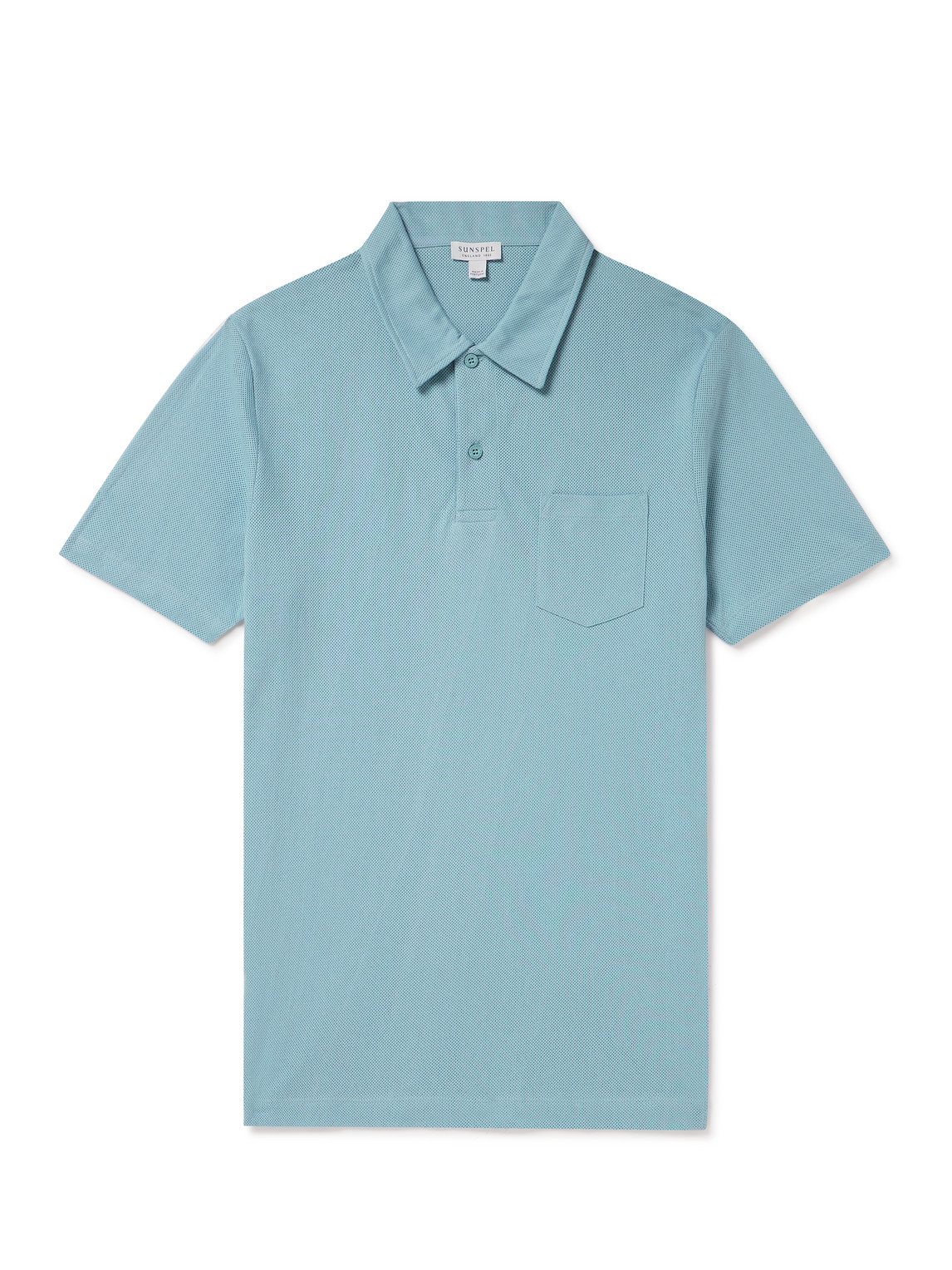 Sunspel Riviera Slim-fit Cotton-mesh Polo Shirt In Blue