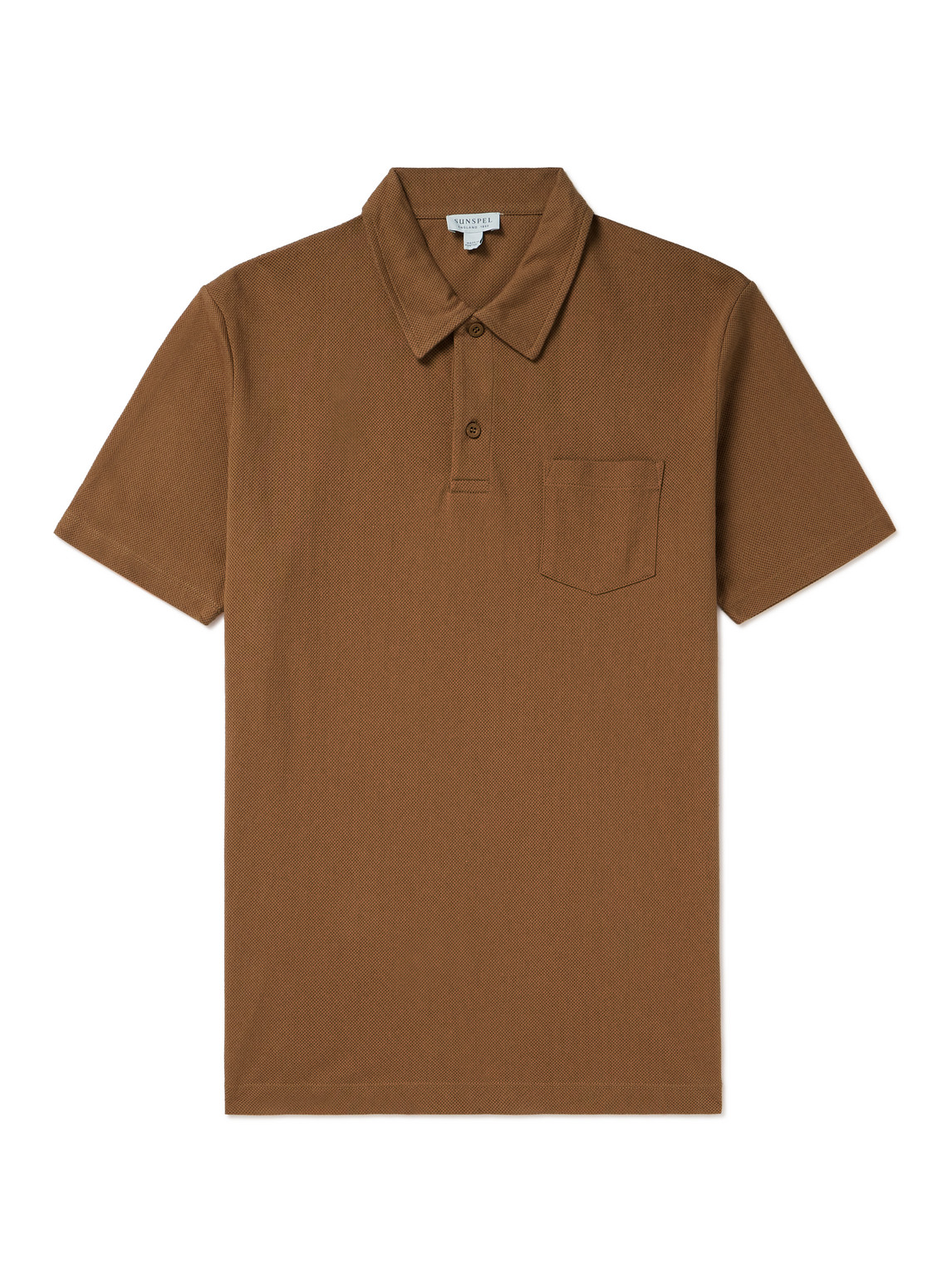 Sunspel Riviera Slim-fit Cotton-mesh Polo Shirt In Brown