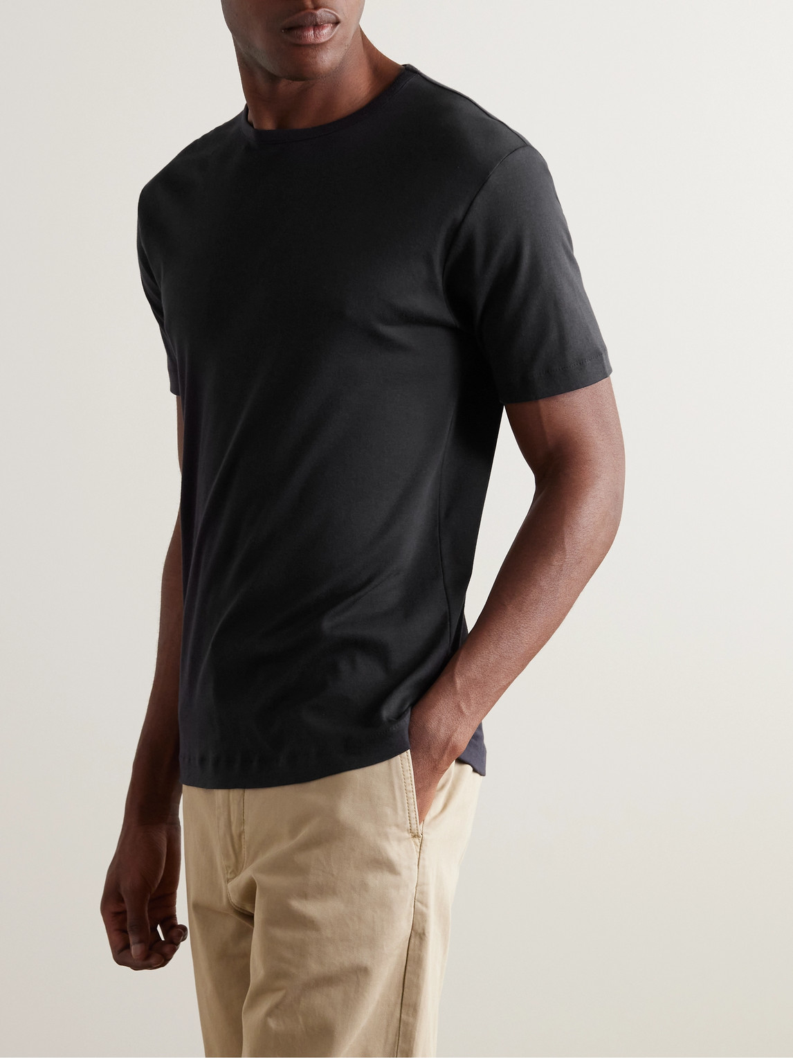 Shop Sunspel Sea Island Cotton-jersey T-shirt In Black