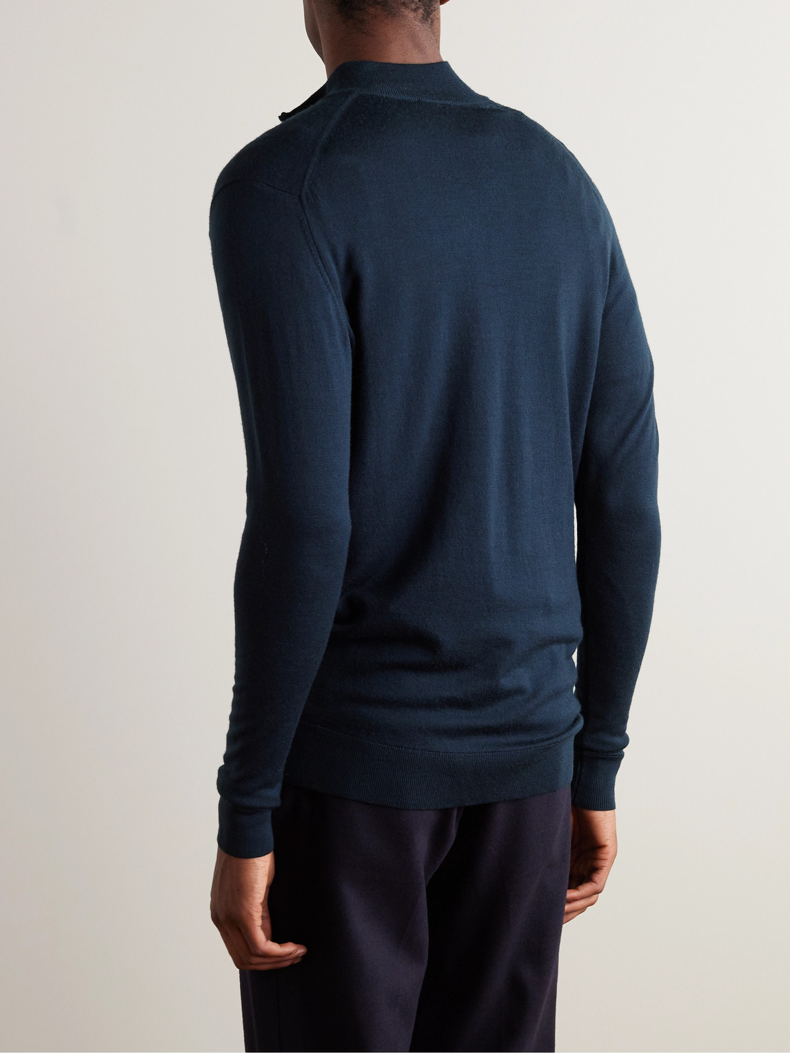 Shop Sunspel Slim-fit Wool Half-zip Sweater In Blue