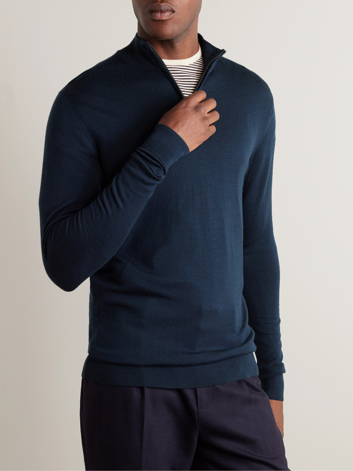 Shop Sunspel Slim-fit Wool Half-zip Sweater In Blue