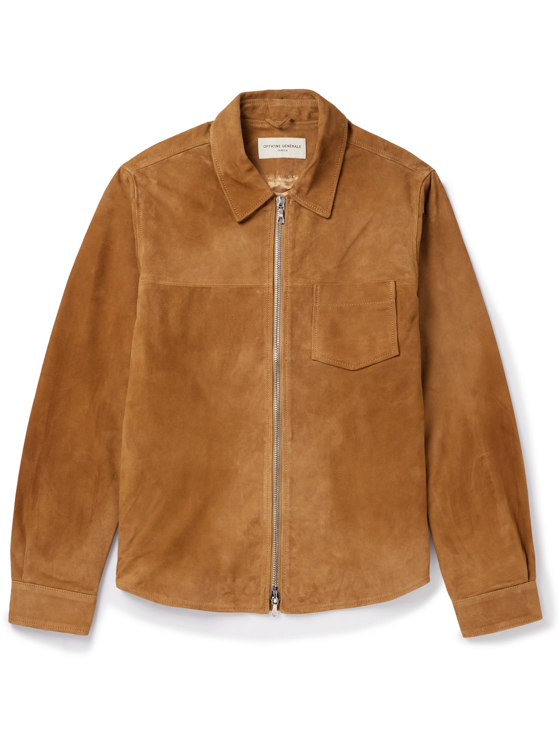 Officine Generale Suede Overshirt In Brown