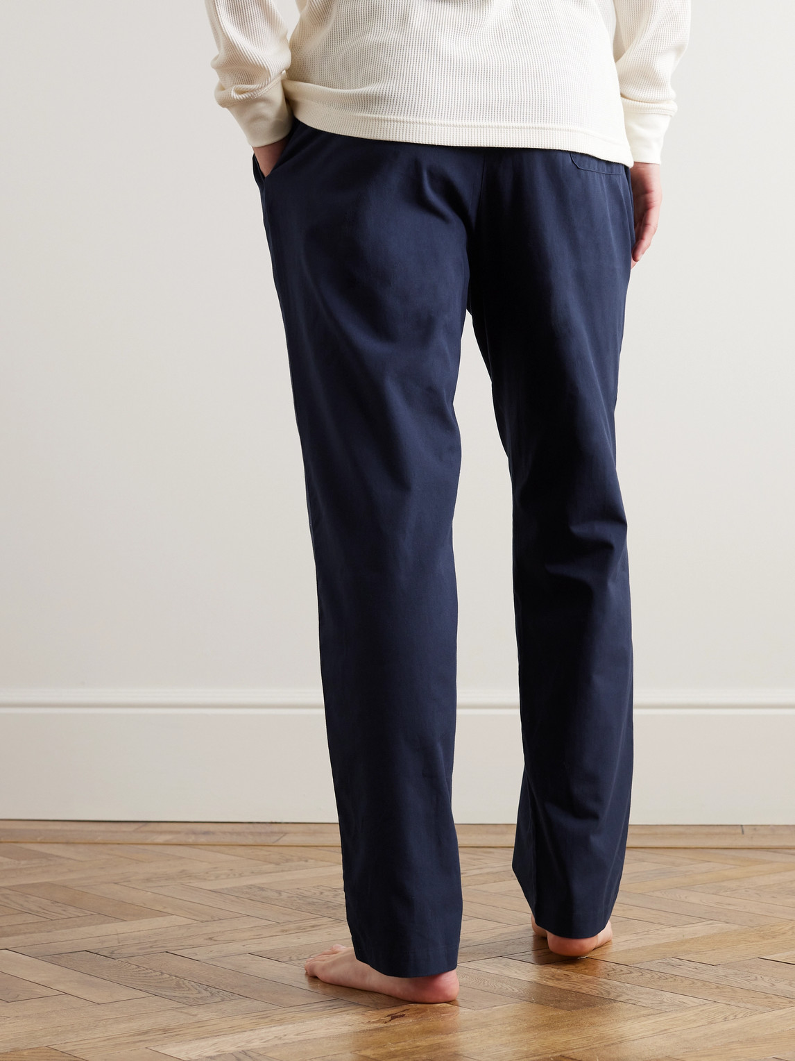 Shop Sunspel Straight-leg Cotton-twill Pyjama Trousers In Blue